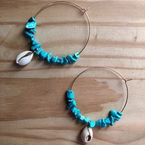 Turquoise and Gold Hoop Earrings